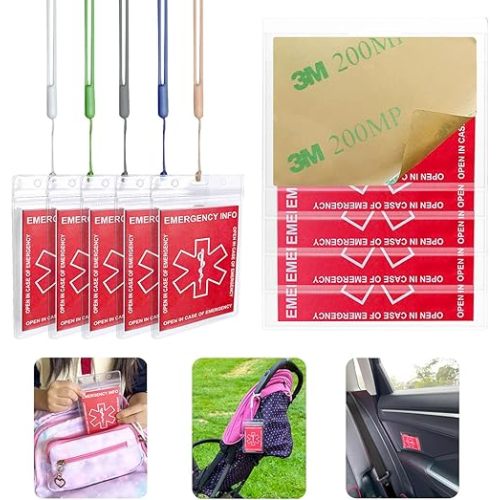 Quick Dry Thick Cardstock for Kids' Emergency Contact Card 12 Pack with 10 Sleeves - Child ID Card for Car Seat Safety Sticker and Backpack Tags - Life Alert for Travel,Fokder,Daycare Essential