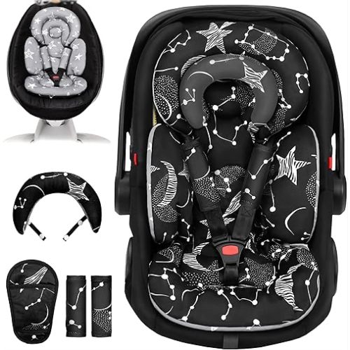Infant Car Seat Insert with Extra Cushion for Preemie to Infants, Reversible Newborn Carseat Insert Head Support, Fits for Stroller, Baby Swing, Rocker, Bassinets, Pushchair (Black Star)