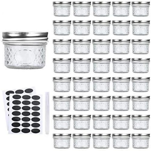 Accguan Mini Mason Glass Canning Jars,4 OZ Jelly Jars With Regular Lids(Silver,Ideal for Honey,Jam,Wedding Favors,Shower Favors,Small Pice Jars 40 PACK