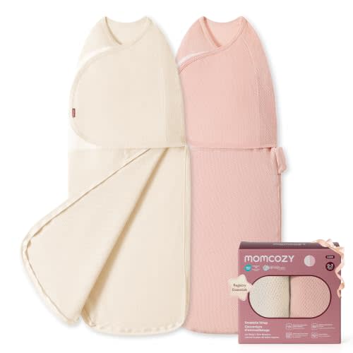 Momcozy Airflow Baby Swaddle, 100% Cotton Light & Breathable, 0-3Months | Swaddles for Newborns, Ideal for Hot Sleepers, Reduce Startle Reflex, Baby Boys Girls Registry Essentials, 2-Pack, Petal Mist