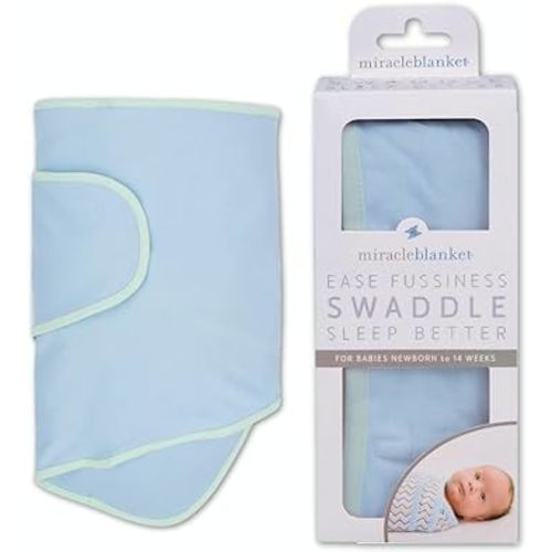 Miracle Blanket Swaddle Wrap - Newborn Essential Baby Blanket - Soft Sleep Sack Ideal for Newborns and Infants (Blue with Green Trim)