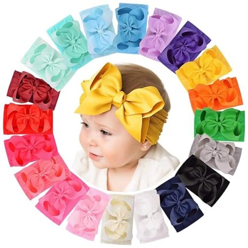 20pcs Baby Girls Bows Headbands Nylon Hairbands Ribbon Bow Elastic Hair Accessories for Newborns Infants Toddlers and Kids