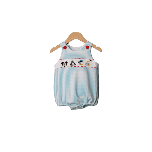 Smocked Mouse and Friends Blue Stripe Bubble
