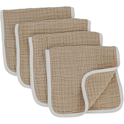 Synrroe Muslin Burp Cloths Large 20 by 10 Inches 100% Cotton 6 Layers Extra Absorbent and Soft 4 Pack Brown