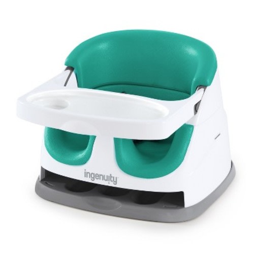 Ingenuity Baby Base 2-in-1 Booster Feeding and Floor Seat with Self-Storing Tray, Color: Ultramarine Green