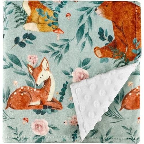 TANOFAR Minky Baby Blankets, Soft Toddler Blanket for Boys Girls, Dotted Backing, Double Layer Crib Receiving Blanket, for Nursery/Stroller/Toddler Bed/Carseat, 30 x 40 Inch, Woodland Animals