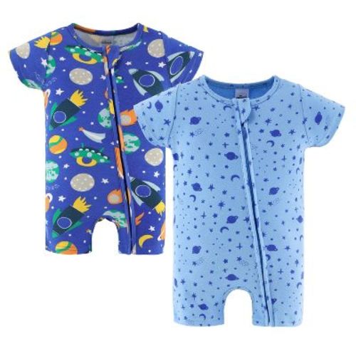 Baby Boy Rompers, 2pk - The Peanutshell® Space, Blue, 6-9 Months