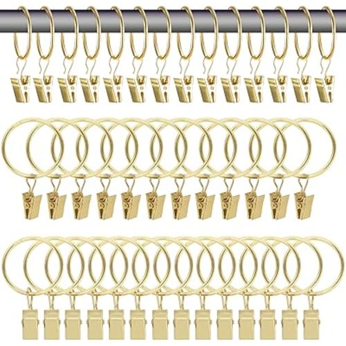 Curtain Rings with Clips - Curtain Clips Drapery Rings with Fasteners 1.26 inch Interior Diameter Rod Metal Fasteners for Decoration Craft Dispaly,Antique Gold
