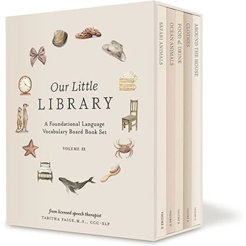 Our Little Library Vol. 2: First 100 Words Board Book Box Set, including Ocean Animals, Safari Animals, Food and Drink, Clothes, and Around the House (Tabitha Paige Children's Book Series) Board book – October 29, 2024
