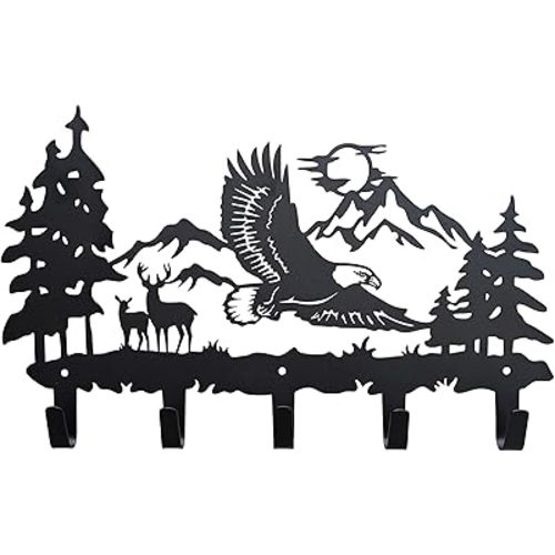 Metal Eagle Hooks Wall Art Decor-Eagle Hangers and Key Holder-Animal Theme Hooks Sweet Home Decor for Storage, Living Room, Hallway, Office (Black)