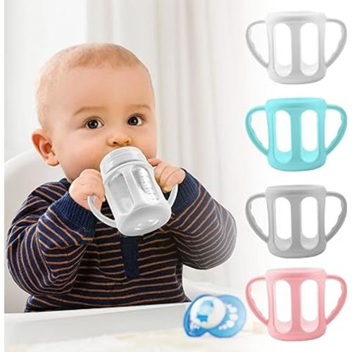 4 Pack Silicone Sleeves with Handles for Philips Avent Glass Natural Bottle and Philips Avent Anti-Colic Bottle 4 oz, Anti Breakage Baby Bottle Holder, Compatible with Avent Glass Baby Bottle