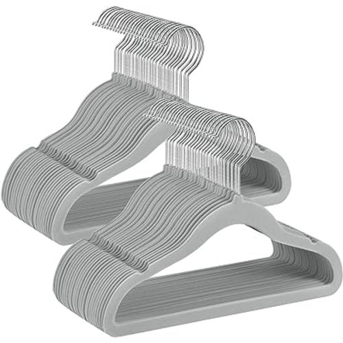 SONGMICS Baby Hangers 50 Pack, Kids Hangers for Closet, 11.8 x 8.1 Inches, Silver 360° Swivel Hooks, Space-Saving Clothes Hangers, Velvet Hangers for Nursery, Non-Slip, Dove Gray UCRF027G05