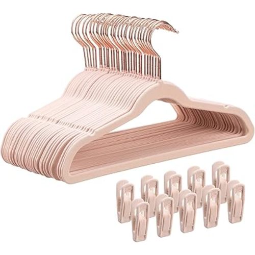 14 Inch Velvet Kids Hangers - 30 Pack, Durable & Non-Slip Closet Organizers for Big Kids & School-Age Children, Ultra Slim Space-Saving Design (13.8" W x 7.8" H), Pink