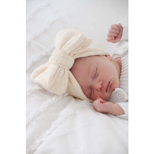 POINTELLE TOPKNOT BOW HEADBAND - BUTTER MILK