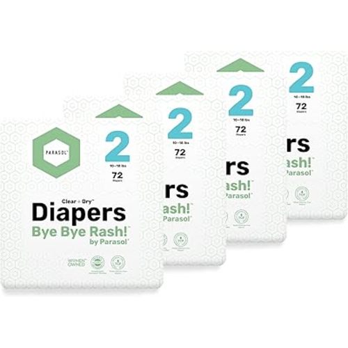 PARASOL Clear+Dry Disposable Diapers | RashShield Protection, Leakproof Design, Hypoallergenic Diaper Set | Size 2, (10-18 lbs) 288 Count