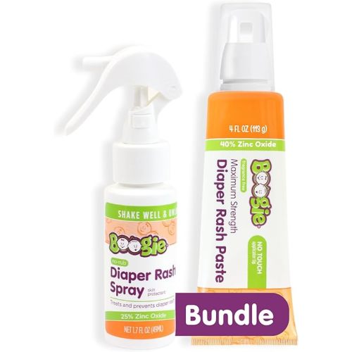Boogie Maximum Strength Diaper Rash Bundle, Extra Strength Paste in Applicator Tube, 4 oz. + Diaper Rash Cream Spray, 1.7 oz.