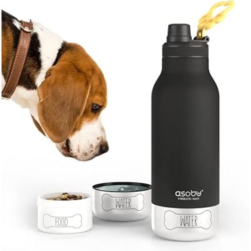 Asobu Dog Barky Bottle – Insulated Stainless Steel Water Bottle with 2 Removable Dog Bowls for Food, Treats & Water – Pet-Friendly Travel Bottle for Hiking, Road Trips & Outdoor Adventures