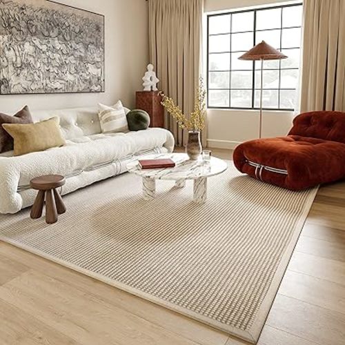 Rugs USA 7'6" x 9'6" Patricia Handmade Jute and Wool Indoor Area Rug, Solid Farmhouse Design, Natural Fiber, for Bedroom, Living Room, Hallway, Office, Kitchen, Entryway, Ivory