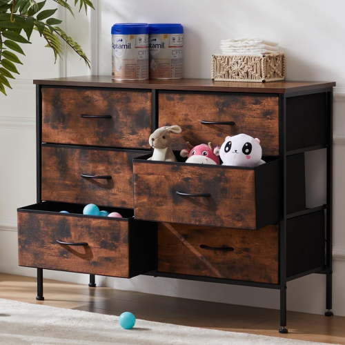 ZUNMOS 6 Drawer Fabric Dresser for Bedroom, Chest of Drawer Organizer Storage Cabinet for Closet, Entryway, Rust Brown