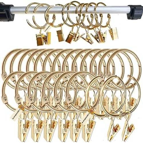 Lsgoodcare 30Pcs Openable Curtain Clips with Rings Gold 2Inch, Strong Metal Decorative Curtain Clip, Rustproof Drapery Open Clip Rings
