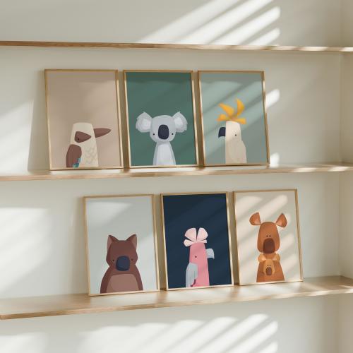 Australian Animal Set | Aussie Animals | Colourful Kid's Art | Koala | Kangaroo | Cockatoo | Wombat | Nursery Wall Decor | Instant Download