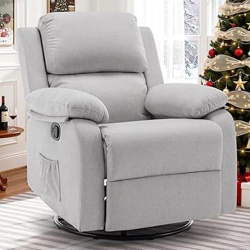 Recliner Chair, 360 Swivel Rocker Chair for Adults, Small Rocking Recliner for Small Spaces, Upholstered Fabric Glider Recliner Nursery