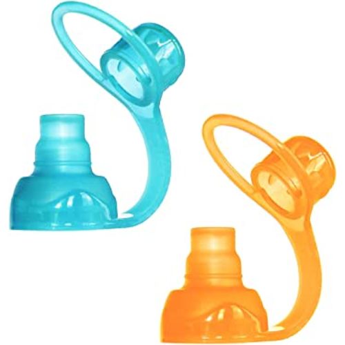 ChooMee SoftSip Food Pouch Top | Baby Led Weaning | No Spill Flow Control Valve, Protects Childs Mouth, 100% Silicone, BPA Free | 2CT Orange Aqua