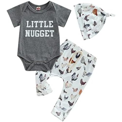 Newborn Baby Boy Farm Outfits Letter Print Romper + Pants + Hat 3PCS Cute Infant Boy's Clothes Set