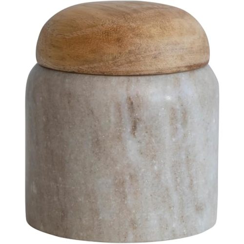 Creative Co-Op Modern Marble Canister with Wood Lid, Natural