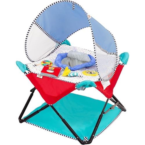 Bright Starts Pop 'N Jump Portable Baby Jumper, Foldable Indoor/Outdoor Baby Jumper with Sweet Treats with Sensory Activities, Ages 6–12 Months