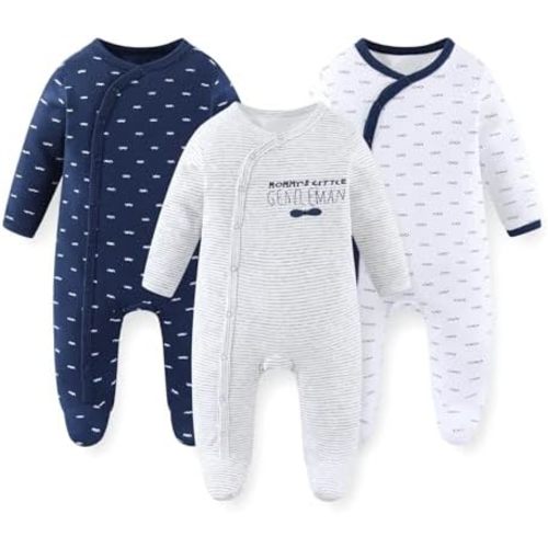 Unisex Baby Boy Girl Footies Rompers Cotton Long Sleeve 3 Pack Infant Jumpsuits 0-12Months Babies' Outfits