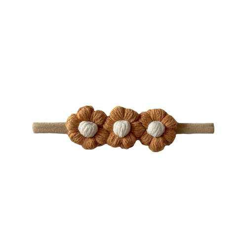 Crochet Flower Headband, Ochre/Ivory