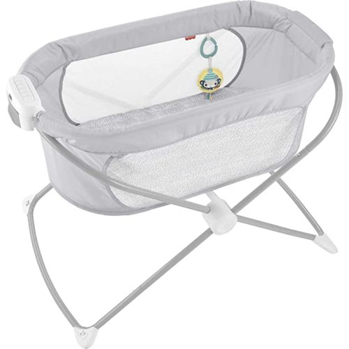 Fisher-Price Portable Baby Crib Soothing View Vibe Bassinet with Music Vibrations & Slim Fold for Travel Newborns 0+ Months, Hearthstone