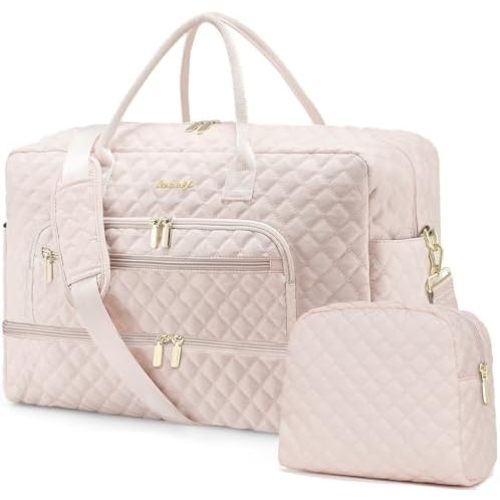 Weekender Overnight Bag Women: Large Travel Duffle Bag with Shoe Compartment & Wet Pocket Carry On Tote Bag Gym Duffel Bag with Toiletry Bag Bag for Hospital Beige
