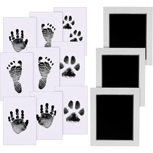 Baby Handprint and Footprint L Standard Size 3.93 * 3.2", 3 Pcs Baby Handprint Ink Pads with Clean-Touch & 9 Imprint Cards Safe for Baby Keepsake,Pet Paw Print-Black