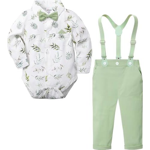 A&J DESIGN Baby Boys Suits Infant Print Gentleman Formal Wedding Suspenders Outfit with Bowtie