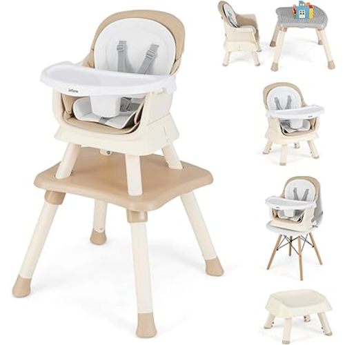 INFANS 8 in 1 Baby High Chair, Convertible Highchair for Babies and Toddlers, Infant Dining Booster Seat, Building Block Table, Kids Stool Table Chair Set with Removable Tray (8 in 1, Light Brown)