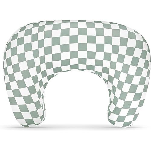 DILIMI Nursing Pillow Cover, Soft Stretchy Nursing Cover for New-Designed Breastfeeding Pillow, Removable Slipover for Baby Boy and Girls, Green Checkered Only Cover