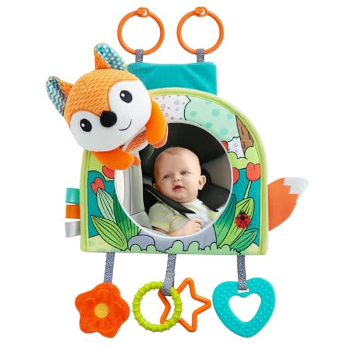 Lynncare Car Seat Toy, Baby Car Mirror Toy for Baby Rear Facing, Travel Baby Activity Center with Hanging Engaging Toys for Infants Babies 0-6-12-18 Months Boy Girl