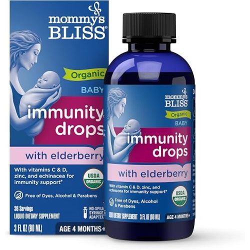 Mommy's Bliss Organic Baby Elderberry Drops, Immune Support with Vitamins, Prebiotics, Zinc & Organic Echinacea, Age 4 Months +, 3 Fl Oz (36 Servings)