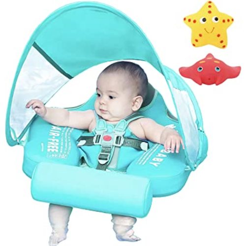 Mambobaby Float with Canopy Size Improved Non Inflatable Infant Baby Pool Float Smart Mambo Float Swim Trainer Add Tail Baby Swim Float Mambo Baby Float Solid Air Free Water Waist Swimming Ring