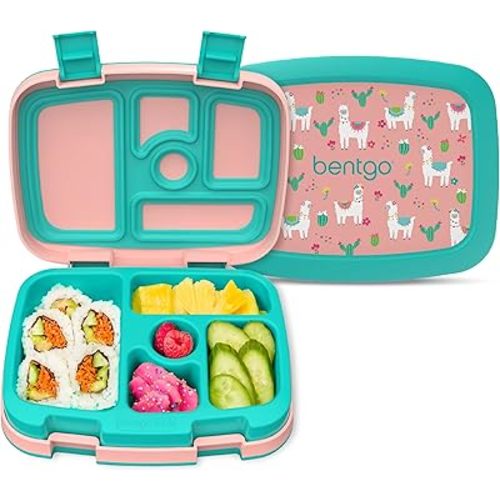 Bentgo Kids Prints Leak-Proof, 5-Compartment Bento-Style Kids Lunch Box - Ideal Portion Sizes for Ages 3-7, Durable, Drop-Proof, Dishwasher Safe, & Made with BPA-Free Materials (Llamas)