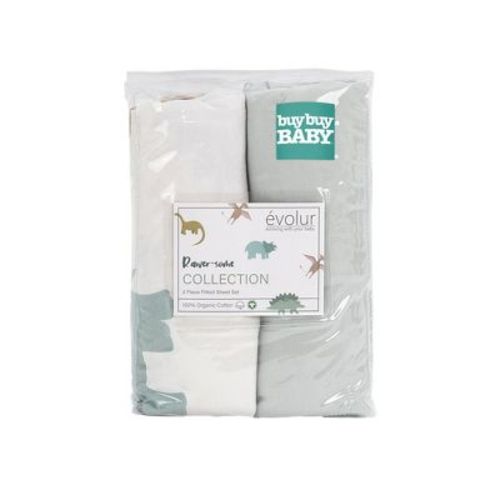 Buybuy Baby By Evolur Rawrsome 2-piece Sheet Set (light) In Sage Green & Dinosaur Print
