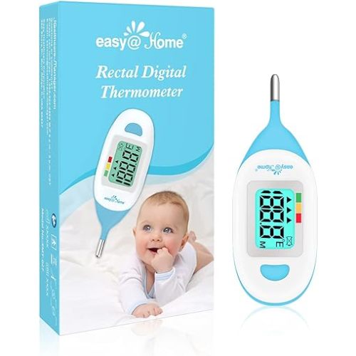 Baby Rectal Thermometer with Fever Indicator - Easy@Home Perfect Newborn and Infant Digital Thermometer with LCD Display Reading Body Temperature-Kid and Baby Item with Accurate Fast Reading - EMT-027