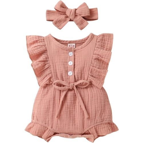 YOUNGER TREE Toddler Baby Girl Ruffled Sleeveless Romper Casual Summer Jumpsuit Cotton Linen Clothes