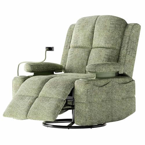 MAMAZING Rocking Chair Nursery with Adjustable Armrests, Electric Glider Recliner Nursing Chair for Breastfeeding, Power Swivel Recliner Chairs with USB Port and Storage, FSC Certified (Moss, Fabric)