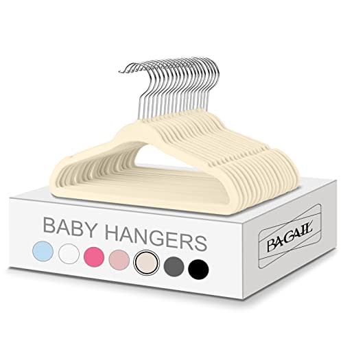 BAGAIL Kids Velvet Hangers 11 Inches Children's Clothes Hangers Non-Slip Baby Hangers for Infant/Toddler (Ivory,50pack)