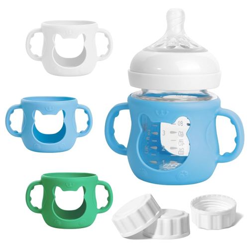 3 Pack Silicone Sleeves for Philips Avent Natural Bottle, Food Grade Silicone Cover and 3pcs Travel Caps, Lids Replacement (White+Blue+Green, 4oz)
