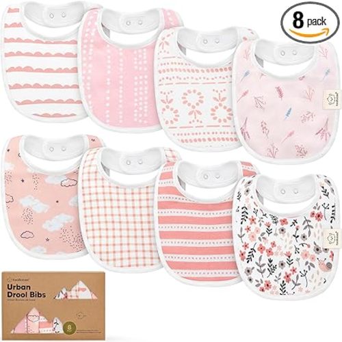 8-Pack Organic Baby Bibs for Boys, Girls - Soft Cotton Drooling and Teething Bibs for Baby Girl & Boy, Extra Absorbent, Easy To Clean & Put On for Toddler, Newborn, Infant 0-24 Months (Sweet Charm)