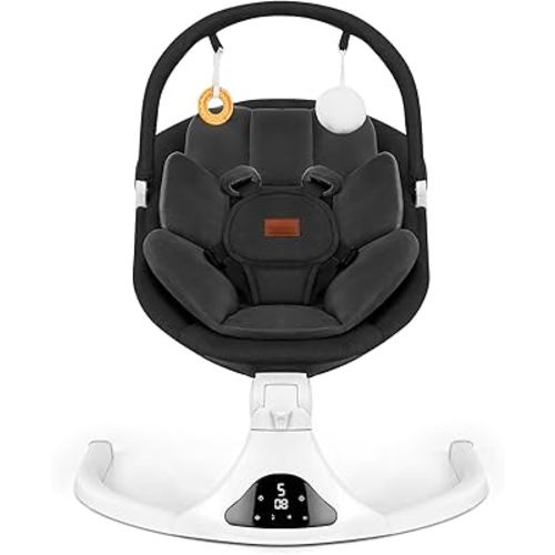 Baby Swing, Electric Infant Swing with Remote Control, 5 Speed Adjustable, Machine Washable Seat, 5 Point Safety Harness, Bluetooth Music, Portable Swing for Babies (Black)
